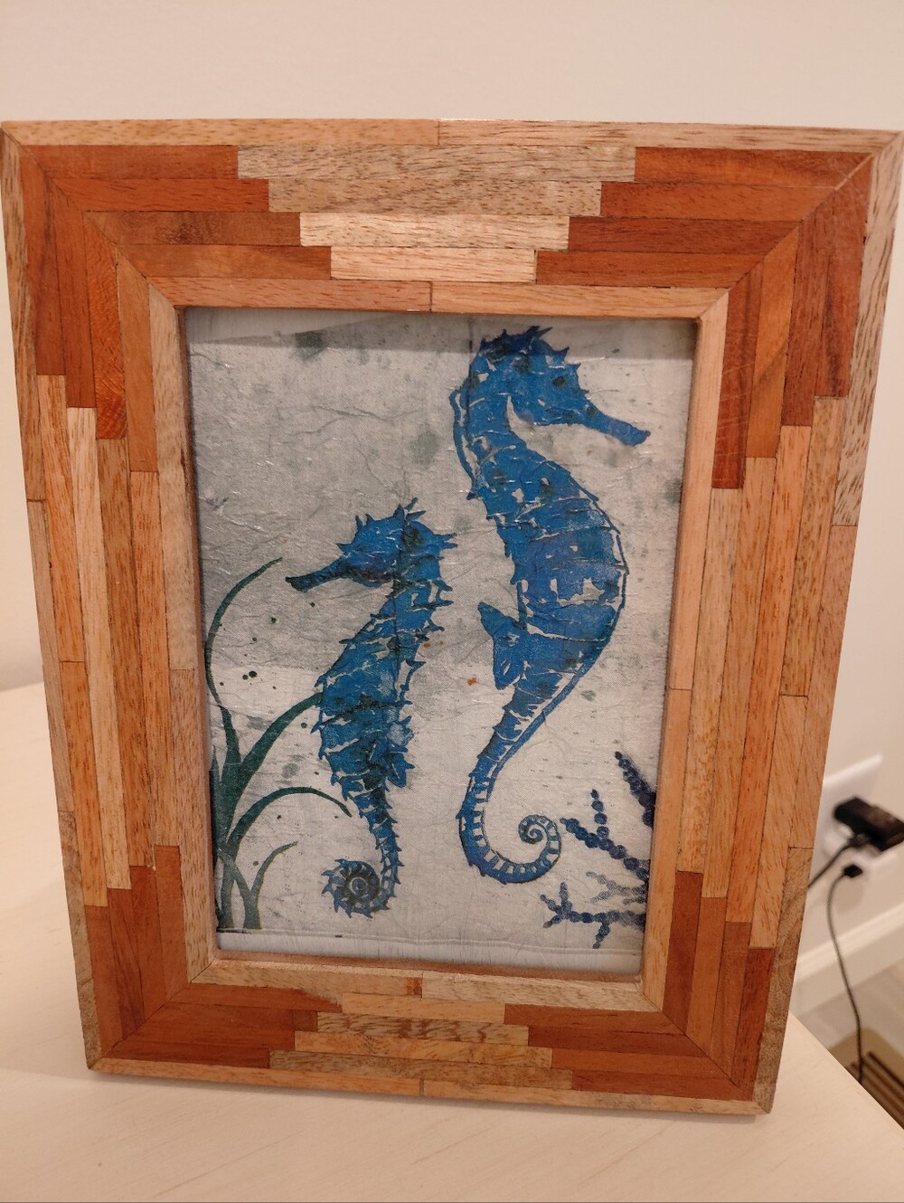 Blue Seahorse Wall Art in Wooden Frame - 9.5x6.5